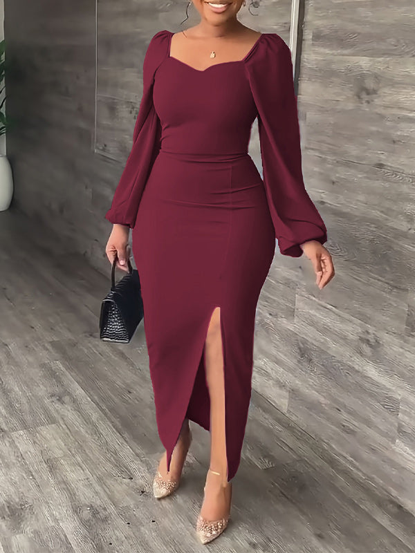 Solid Side-Slit Bodycon Dress
