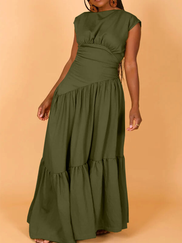 Solid Sleeveless Ruffle Dress--Clearance