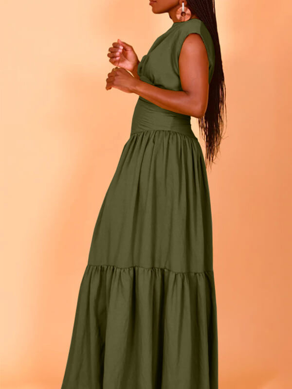 Solid Sleeveless Ruffle Dress--Clearance
