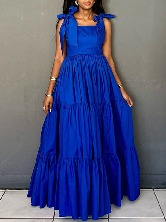 Solid Tie-Shoulder Ruffle Dress--Clearance