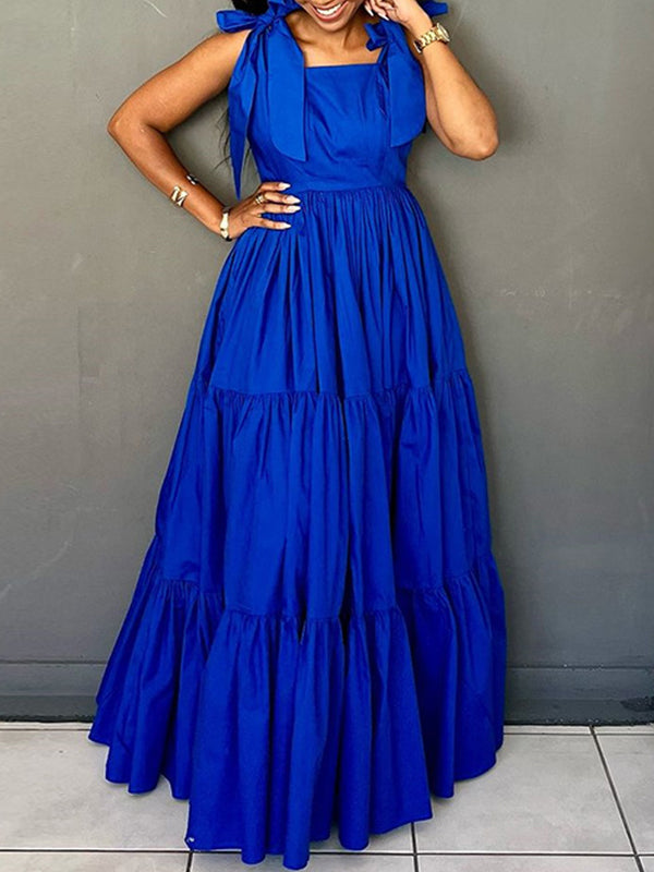 Solid Tie-Shoulder Ruffle Dress--Clearance