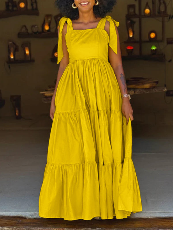 Solid Tie-Shoulder Ruffle Dress--Clearance