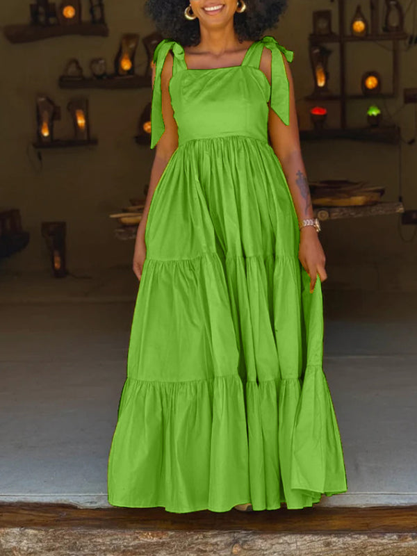 Solid Tie-Shoulder Ruffle Dress--Clearance