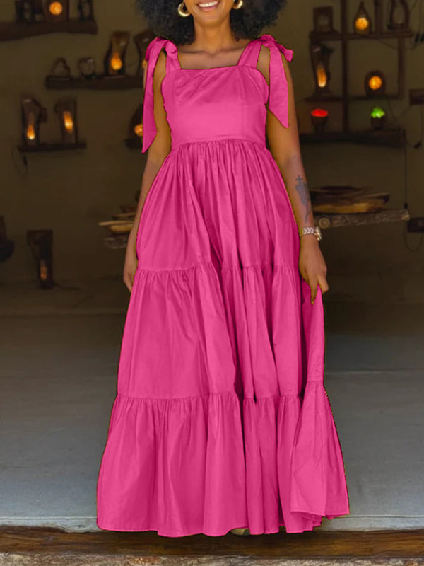 Solid Tie-Shoulder Ruffle Dress--Clearance