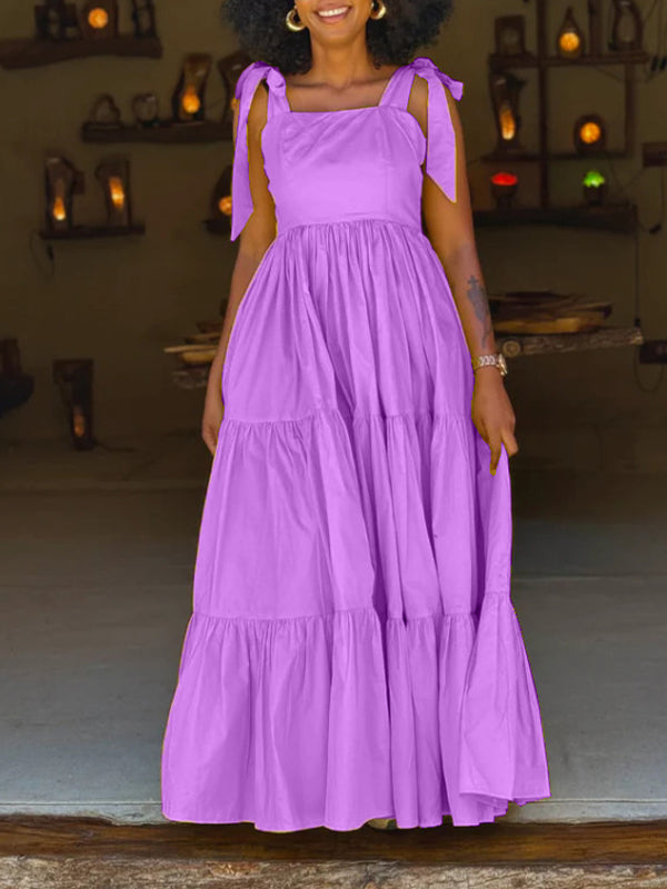 Solid Tie-Shoulder Ruffle Dress--Clearance