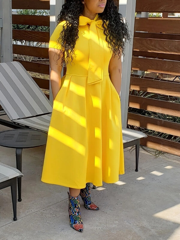 Solid Tied-Neck Midi Dress--Clearance