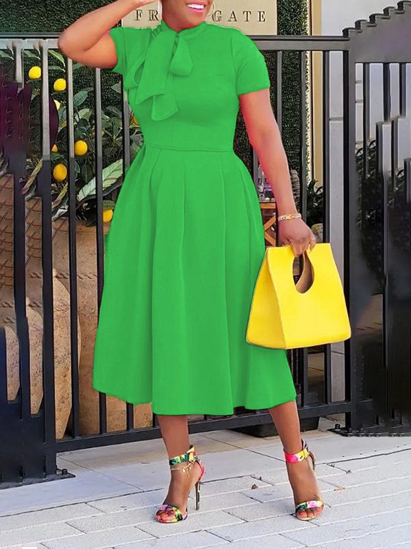 Solid Tied-Neck Midi Dress--Clearance