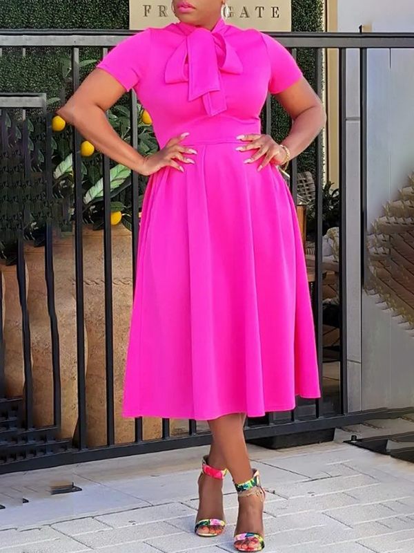 Solid Tied-Neck Midi Dress--Clearance