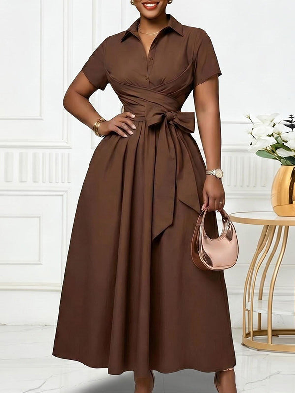 Solid Tied Shirt Dress