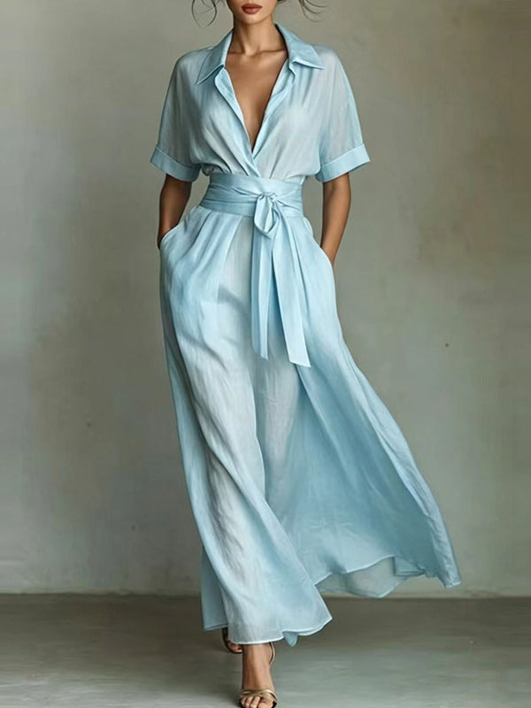 Solid Tied Shirt Dress