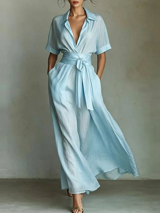 Solid Tied Shirt Dress