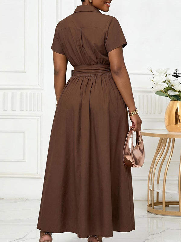 Solid Tied Shirt Dress