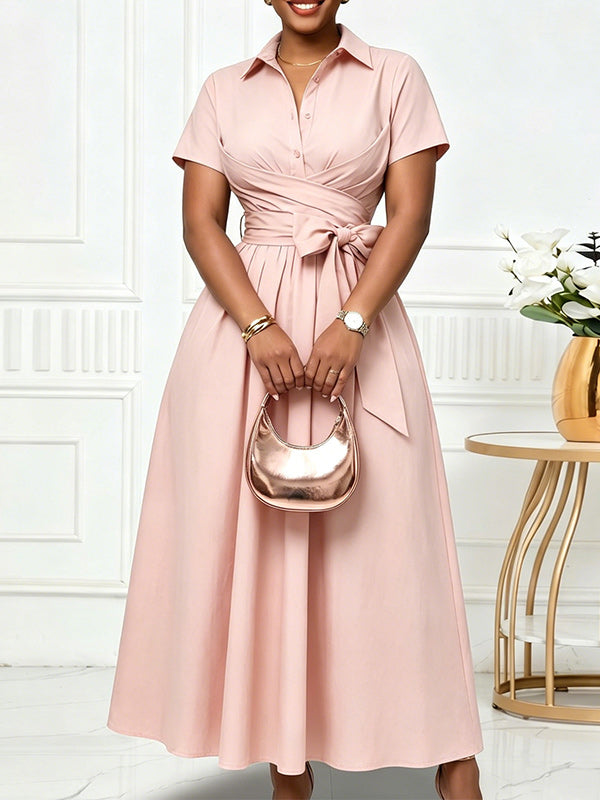 Solid Tied Shirt Dress