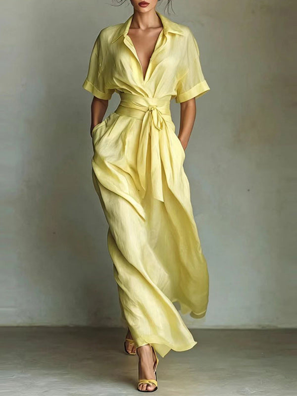 Solid Tied Shirt Dress