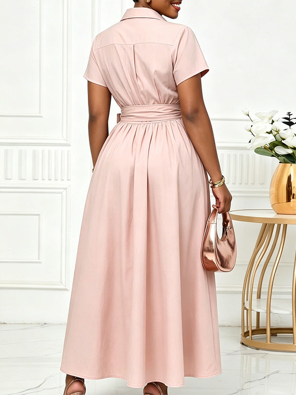 Solid Tied Shirt Dress