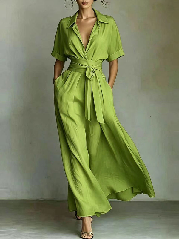 Solid Tied Shirt Dress