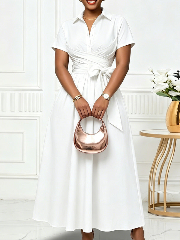 Solid Tied Shirt Dress