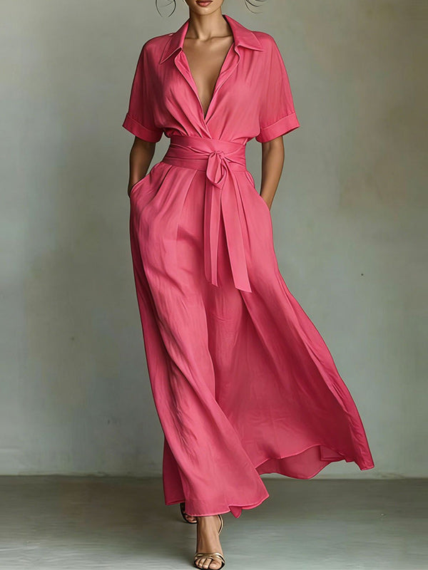 Solid Tied Shirt Dress