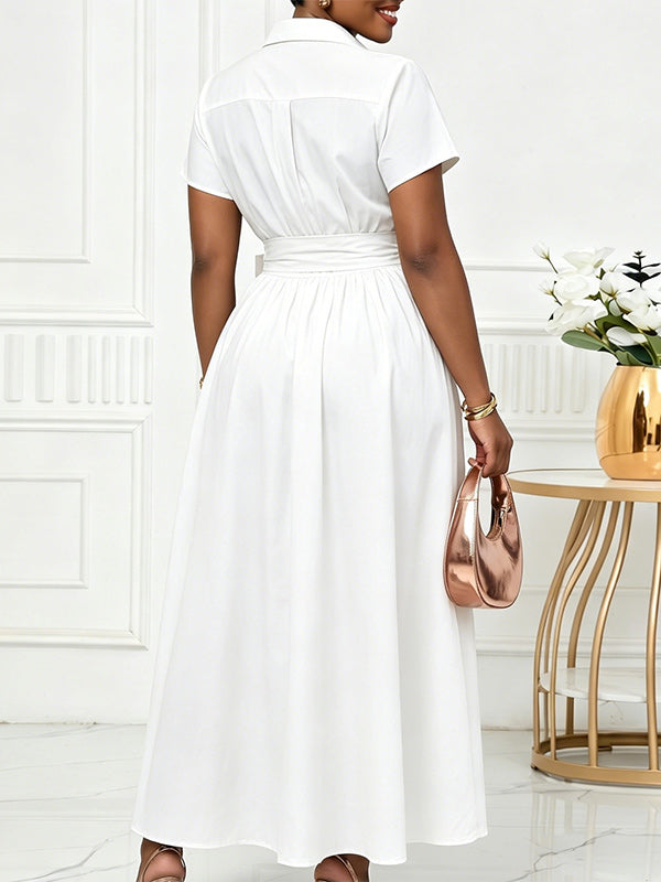 Solid Tied Shirt Dress