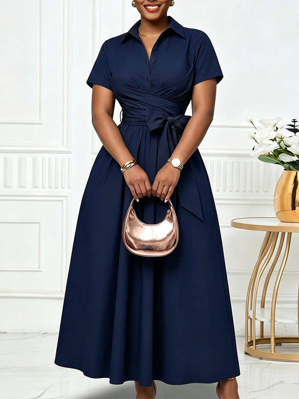 Solid Tied Shirt Dress