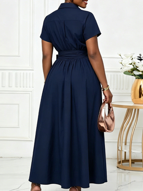 Solid Tied Shirt Dress