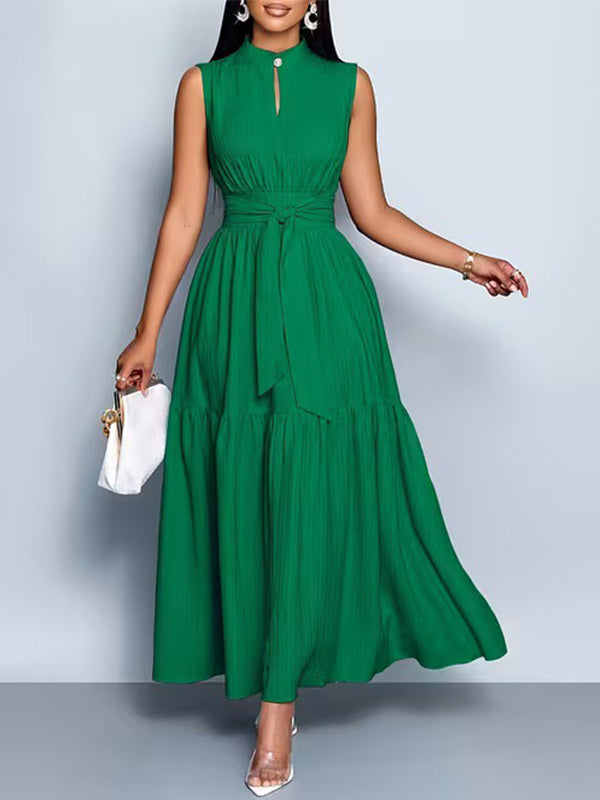 Solid Tied Sleeveless Dress