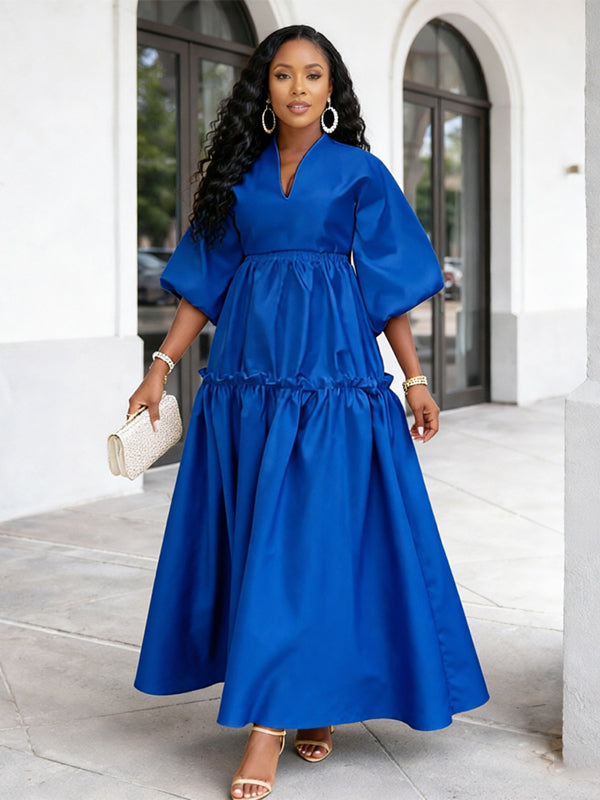 Solid V-Neck Maxi Dress