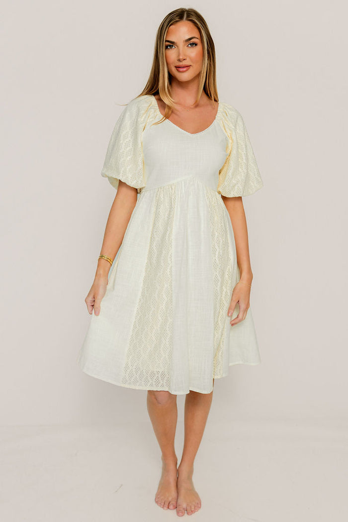 Sonia Lace Detail Puff Sleeve Mini Dress in Cream *Final Sale*
