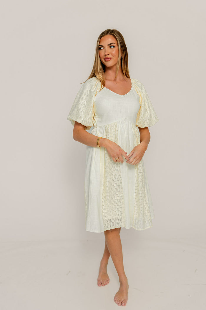 Sonia Lace Detail Puff Sleeve Mini Dress in Cream *Final Sale*