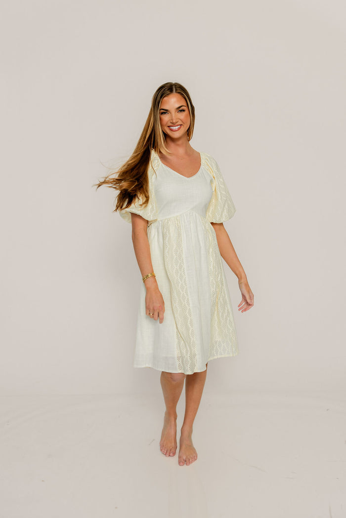 Sonia Lace Detail Puff Sleeve Mini Dress in Cream *Final Sale*