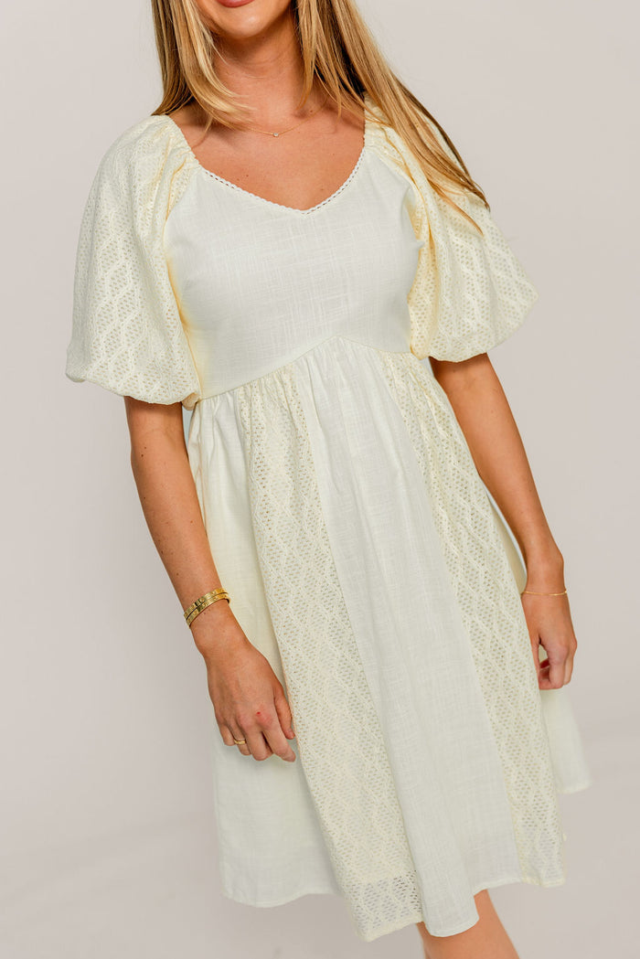 Sonia Lace Detail Puff Sleeve Mini Dress in Cream *Final Sale*