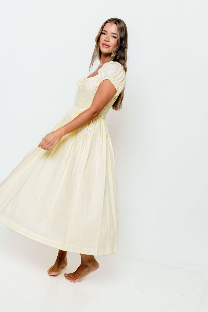 Sophia 100% Cotton Midi Dress in Butter Yellow