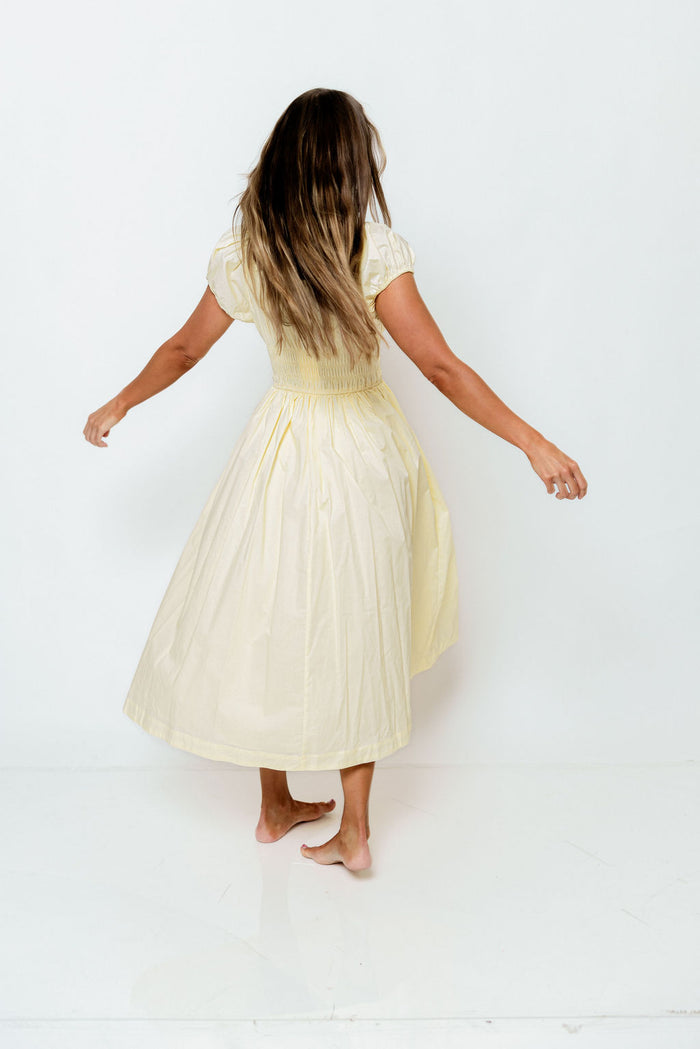 Sophia 100% Cotton Midi Dress in Butter Yellow