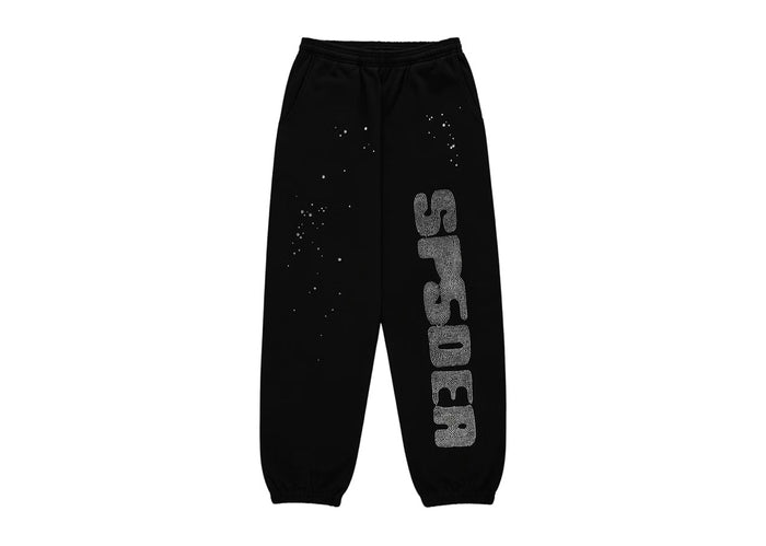 Sp5der Rhinestone Silk Sweatpant Black