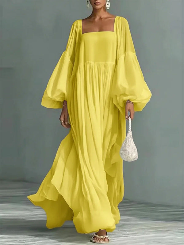 Square-Neck Puff-Sleeve Maxi Dress