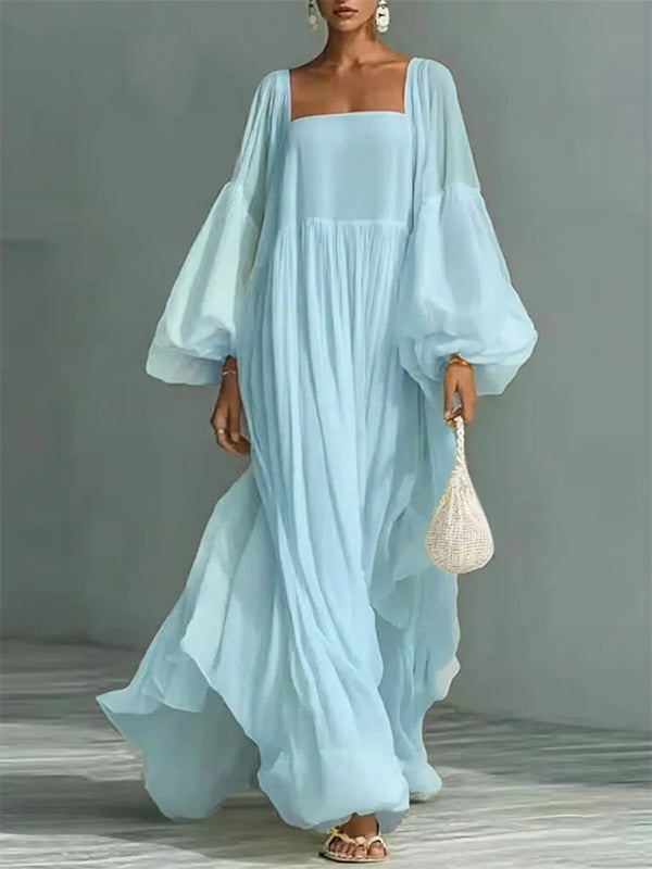 Square-Neck Puff-Sleeve Maxi Dress