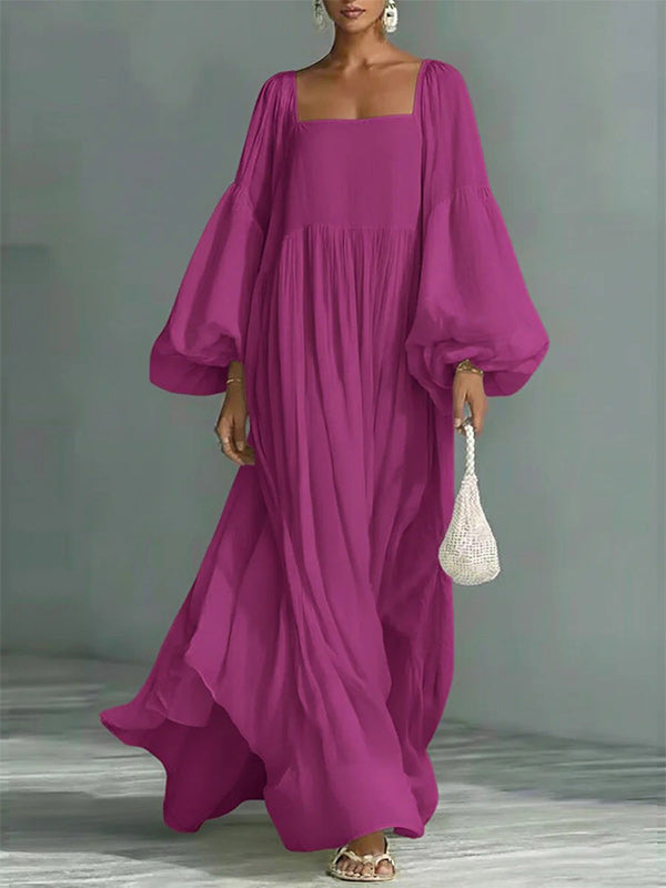 Square-Neck Puff-Sleeve Maxi Dress