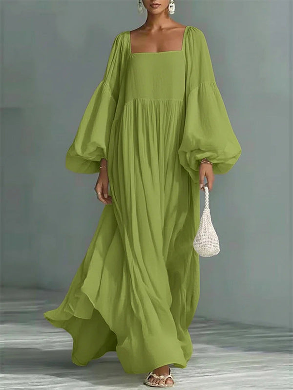 Square-Neck Puff-Sleeve Maxi Dress