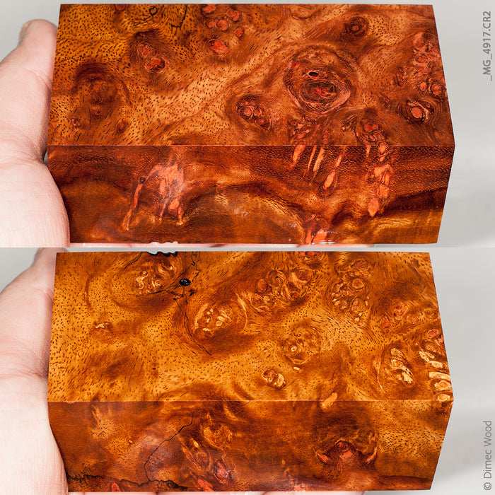 Stabilized wood afzelia burl block