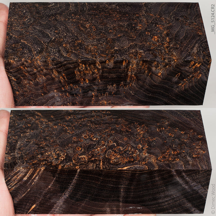 Stabilized wood black ash burl block