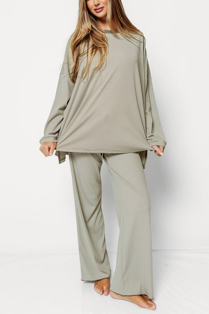Stella Ribbed Striped Oversized Top in Sage