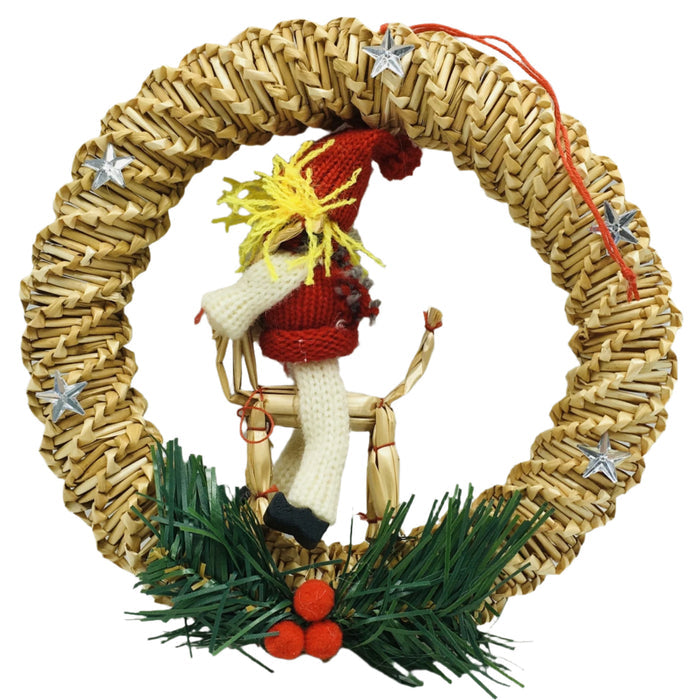 Straw wreath with gnome & goat