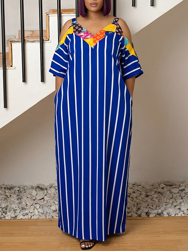 Stripe Cold-Shoulder Maxi Dress