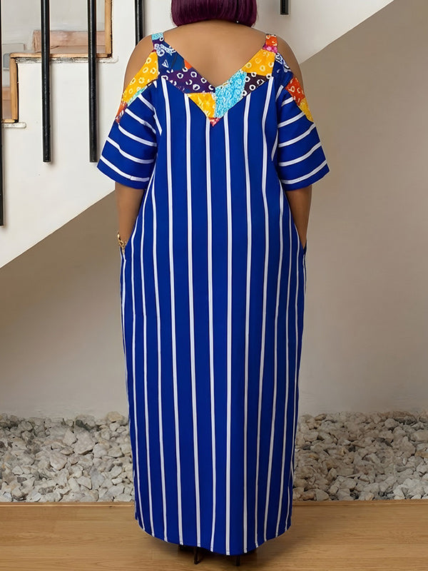 Stripe Cold-Shoulder Maxi Dress