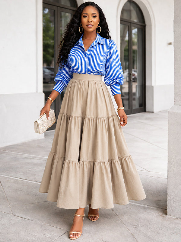 Stripe Shirt & Ruffle Skirt Set