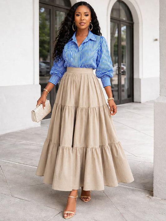 Stripe Shirt & Ruffle Skirt Set