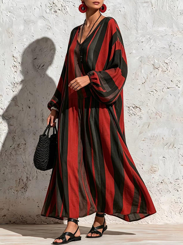 Stripe V-Neck Top & Wide-Leg Pants Set