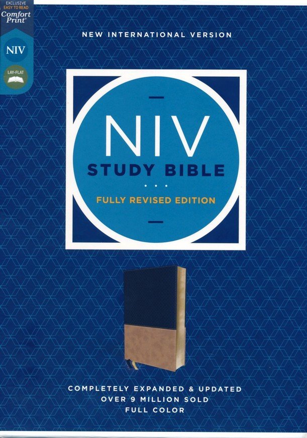 Study Bible (Fully Revised Edition) (Comfort Print)-Navy/Tan Leathersoft-NIV