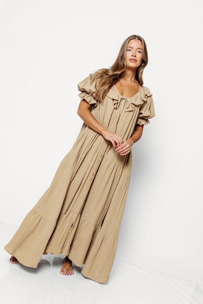 Sunday 100% Cotton Maxi Dress in Taupe - Bump Friendly *10/6 PRE-ORDER*