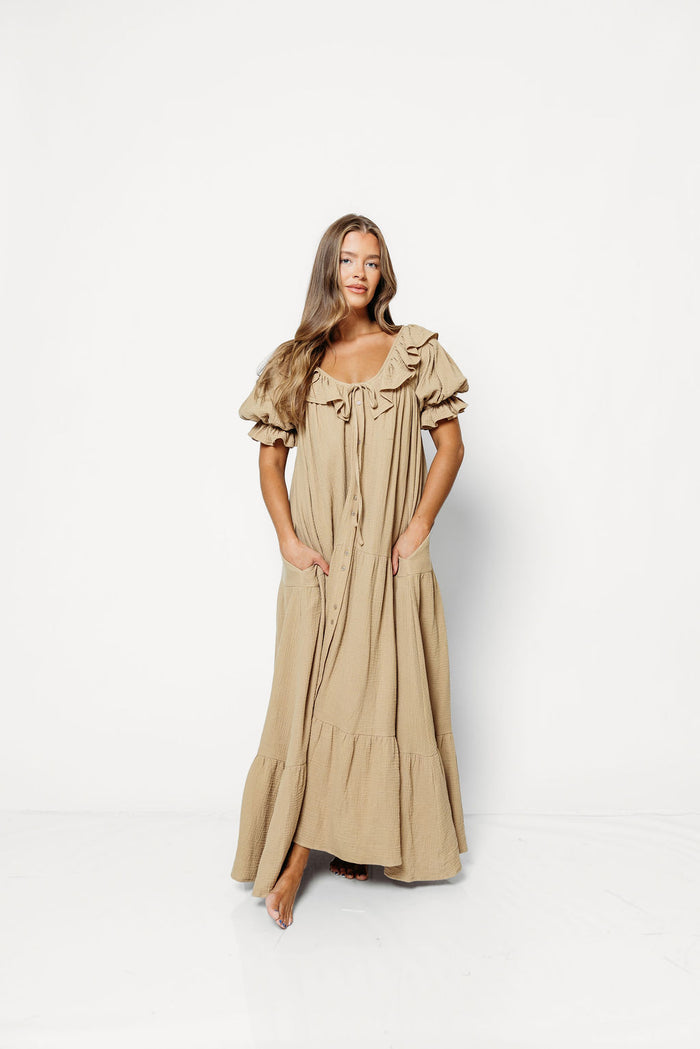 Sunday 100% Cotton Maxi Dress in Taupe - Bump Friendly *10/6 PRE-ORDER*